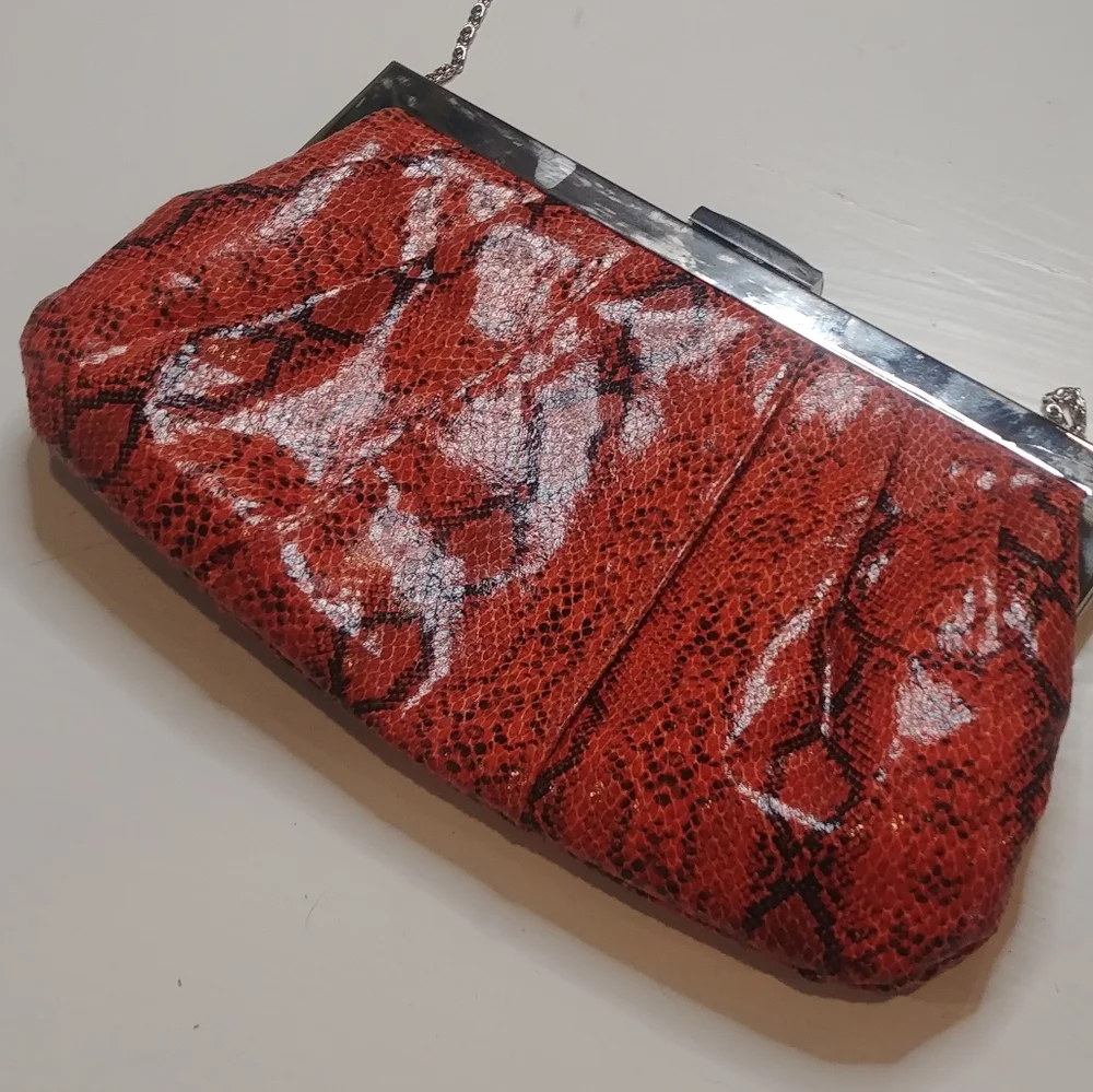 Kate Landry Orange Faux Reptile Clutch
